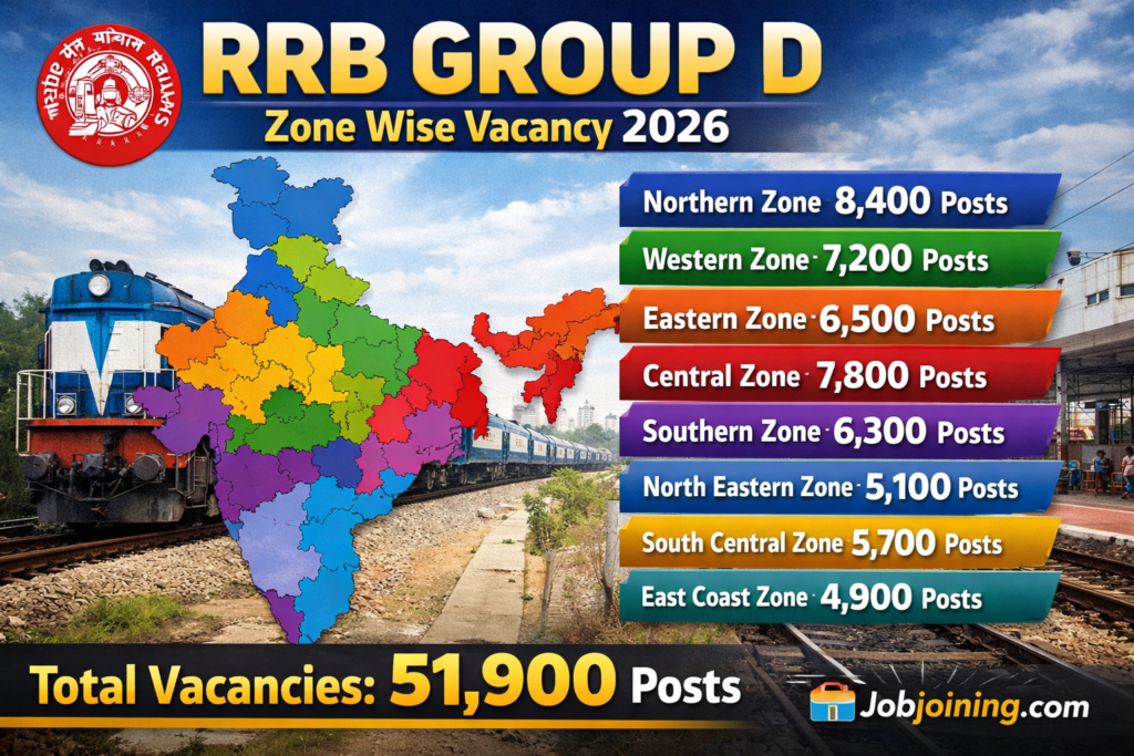RRB Group D Zone Wise Vacancy 2026 - Jobjoining.com
